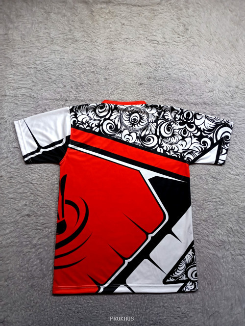 Jersey Badminton Merah-Hitam-Putih dengan Motif Floral dan Logo - Gambar 2