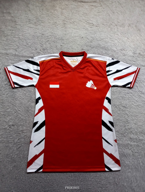 Jersey Badminton Merah Putih dengan Desain Dinamis - Jersey Custom PROKAOS