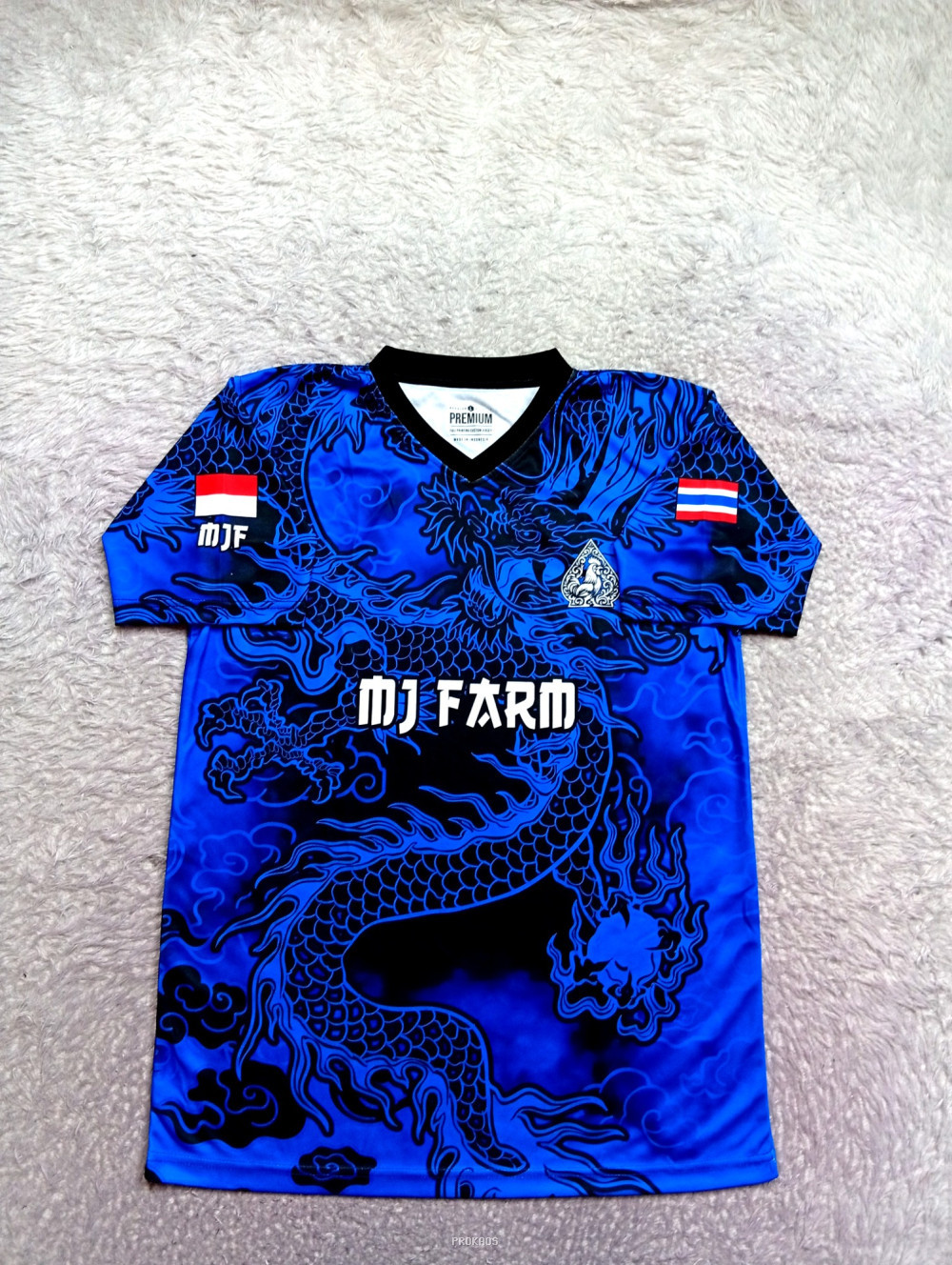 Jersey Biru dengan Desain Naga & Branding MJ FARM - Jersey Custom PROKAOS