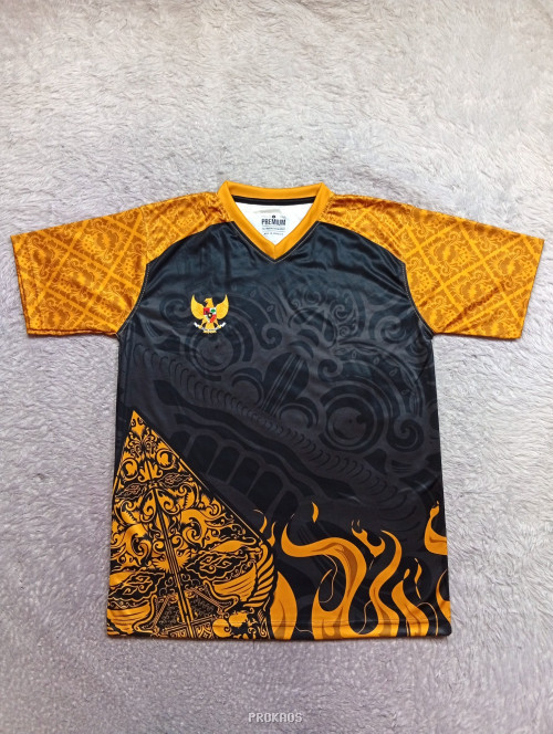 Jersey Bola Emas-Hitam dengan Motif Tradisional Indonesia - Jersey Custom PROKAOS