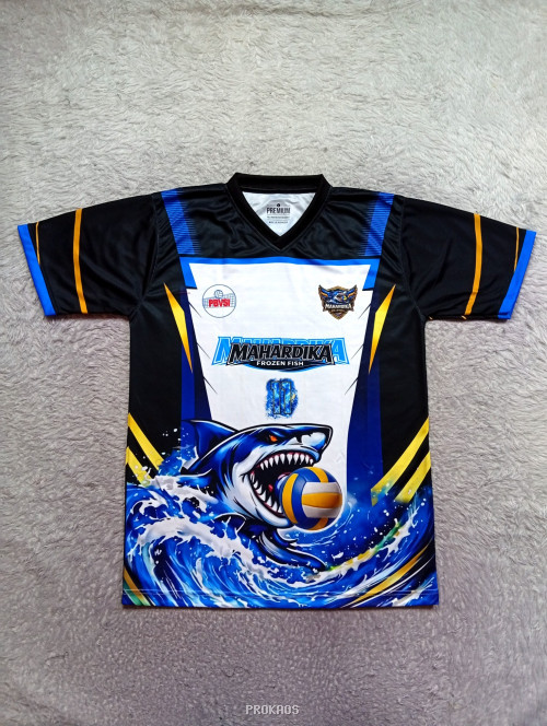 Jersey Bola Voli 'Mahardika Frozen Fish' Tema Hiu vs Bola - Jersey Custom PROKAOS