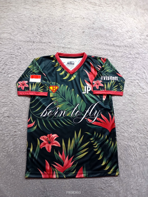 Jersey Floral: Born to Fly dengan Warna Merah-Hijau-Hitam - Jersey Custom PROKAOS