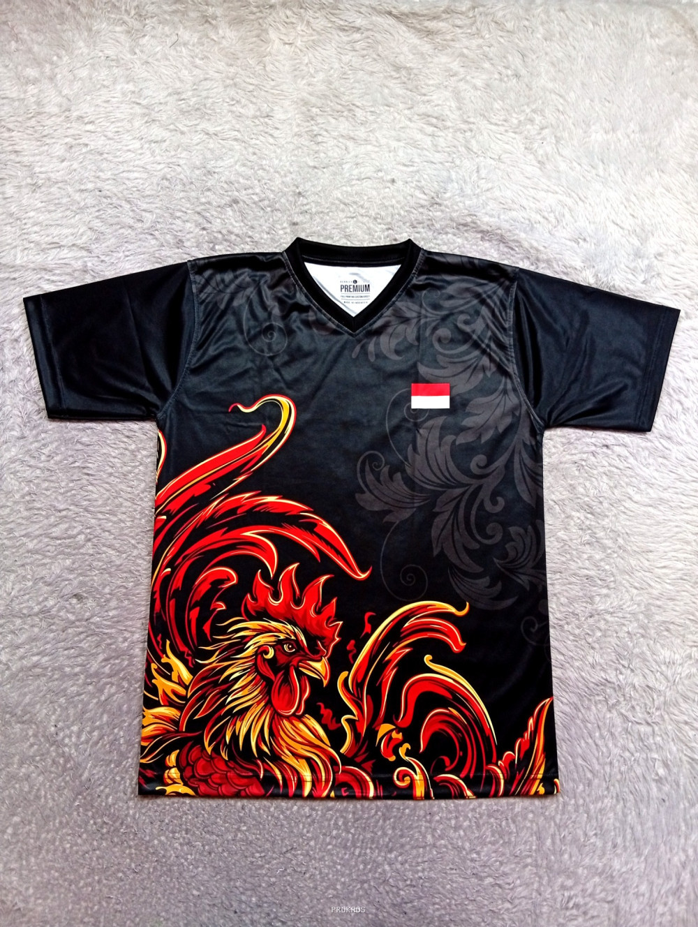 Jersey Hitam Motif Ayam Jago & Bendera Merah Putih - Jersey Custom PROKAOS