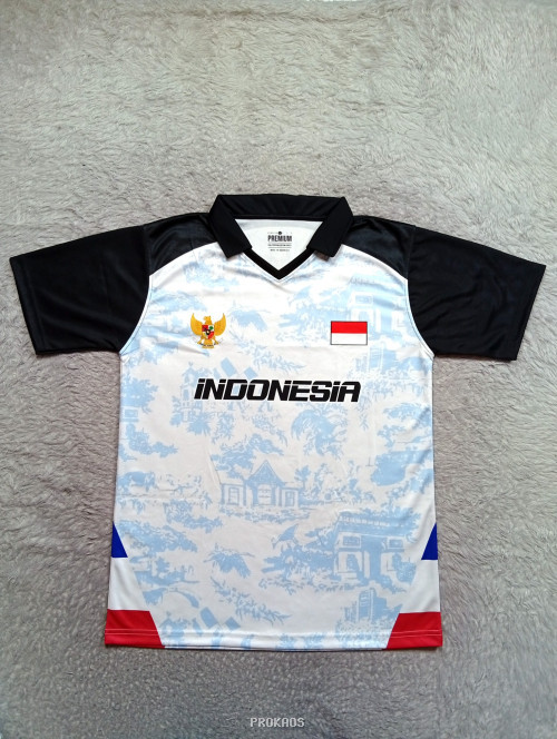 Jersey Indonesia Putih dengan Motif Batik dan Detail Merah Putih - Jersey Custom PROKAOS