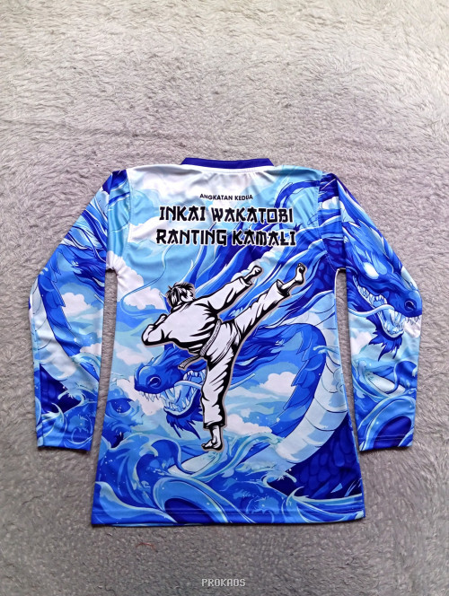 Jersey Karate: Naga Biru dengan Siluet Atlet, Lengan Panjang - Gambar 2