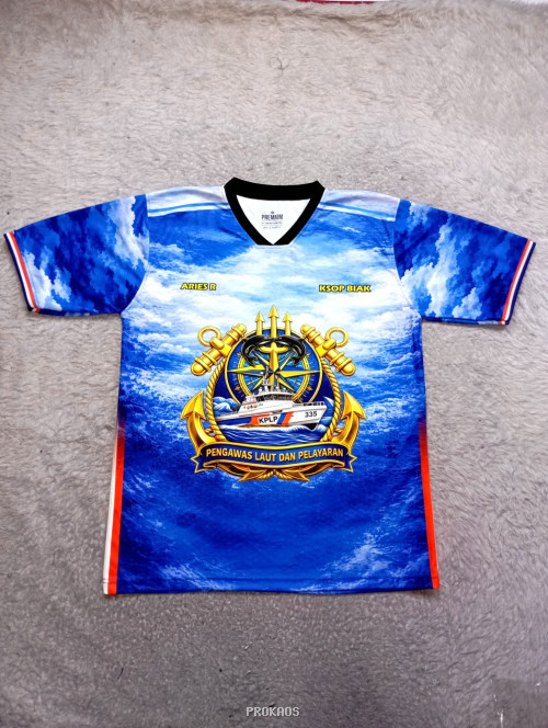 Jersey KPLP: Desain Laut Biru dengan Logo dan Motif Ombak - Jersey Custom PROKAOS