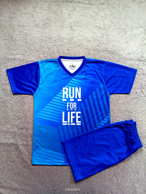 Jersey Lari Biru: 'Run For Life' dengan Desain Abstrak - Jersey Custom PROKAOS