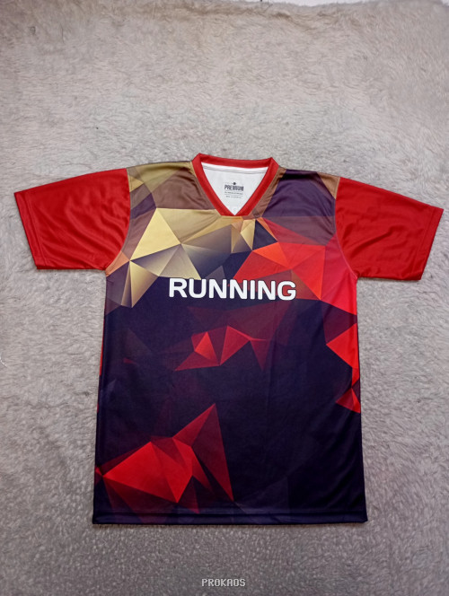 Jersey Lari Desain Geometris Merah-Ungu-Emas - Jersey Custom PROKAOS