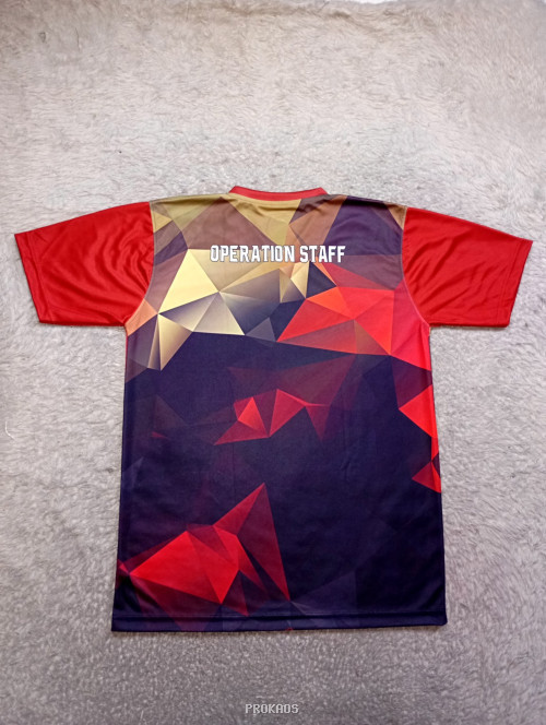 Jersey Lari Desain Geometris Merah-Ungu-Emas - Gambar 2