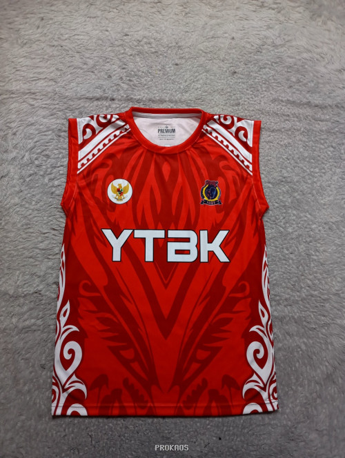 Jersey Merah YTBK dengan Motif Tribal dan Logo Garuda - Jersey Custom PROKAOS