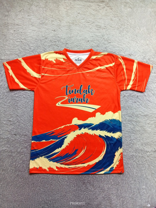 Jersey Oranye 'Tindak Ziarah' dengan Desain Ombak - Jersey Custom PROKAOS