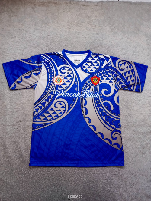 Jersey Pencak Silat Biru dengan Motif Tribal - Jersey Custom PROKAOS