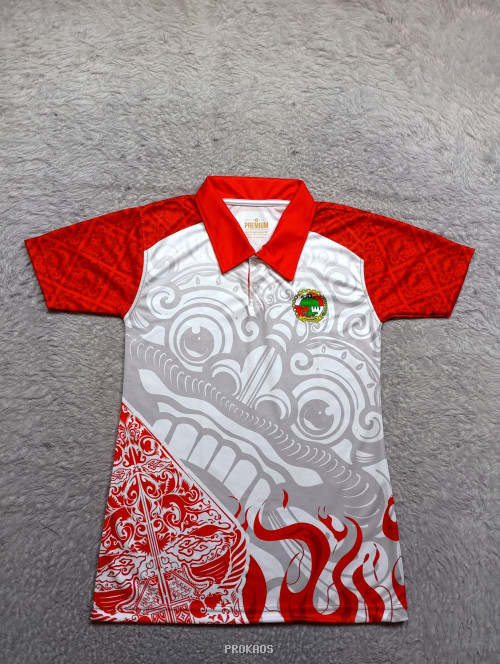 Jersey Polo dengan Motif Batik Merah-Abu-Abu Khas - Jersey Custom PROKAOS