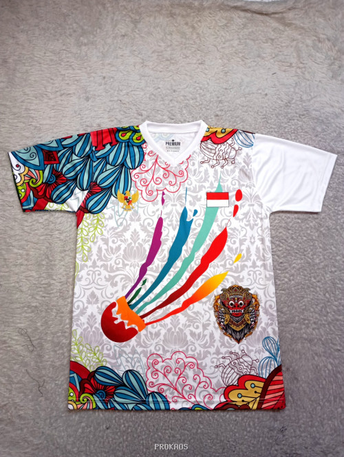 Jersey Putih dengan Motif Batik dan Lambang Khas Indonesia - Jersey Custom PROKAOS