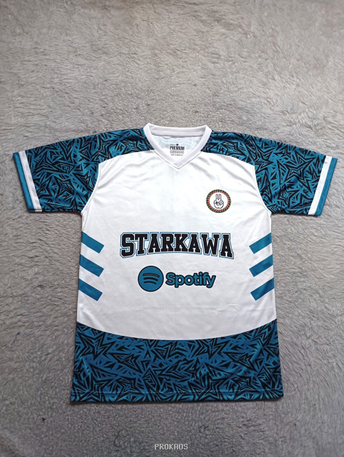 Jersey Putih Starkawa: Desain Geometris & Sponsor Spotify - Jersey Custom PROKAOS