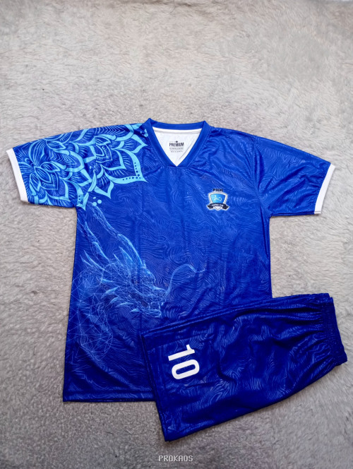 Jersey Sepak Bola Biru dengan Motif Bunga dan Naga - Jersey Custom PROKAOS