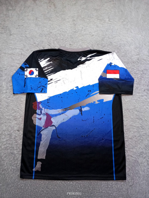 Jersey Taekwondo Biru-Hitam dengan Motif Abstrak dan Bendera - Gambar 2