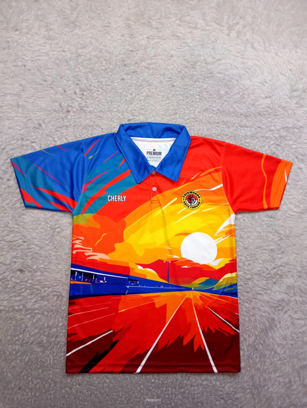 Jersey Taekwondo dengan Desain Sunset dan Nama 'Cherly' - Jersey Custom PROKAOS