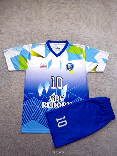 Jersey Voli GBC Reborn: Kombinasi Biru, Putih, dan Geometris - Jersey Custom PROKAOS