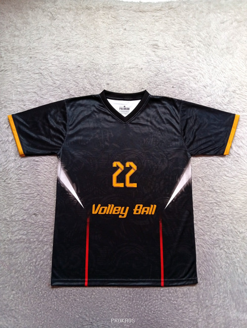Jersey Voli Hitam dengan Detail Oranye dan Putih - Jersey Custom PROKAOS