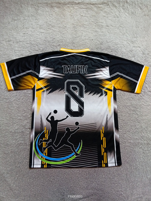 Jersey Voli Hitam-Kuning 'PASS FM' dengan Desain Abstrak - Gambar 2