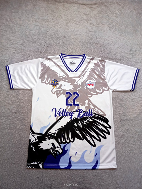 Jersey Voli Putih dengan Desain Elang dan Nomor 22 - Jersey Custom PROKAOS