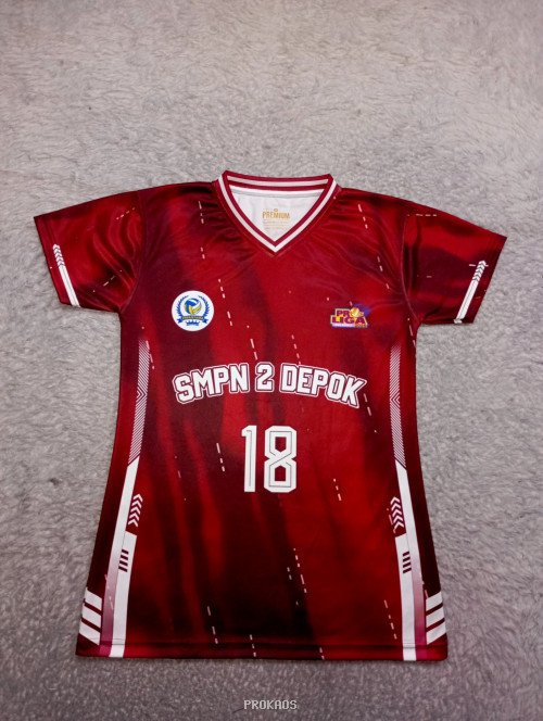 Jersey Voli SMPN 2 Depok: Merah dengan Logo Proliga - Jersey Custom PROKAOS