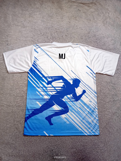 Jersey Lari Putih Biru dengan Desain 'Run for Your Life' - Gambar 2