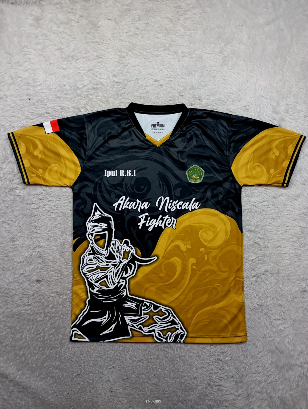 Jersey Silat Hitam-Emas 'Akara Niscala Fighter' - Jersey Custom PROKAOS