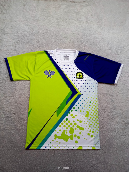Jersey Badminton: Kombinasi Hijau Neon & Biru Gelap - Jersey Custom PROKAOS