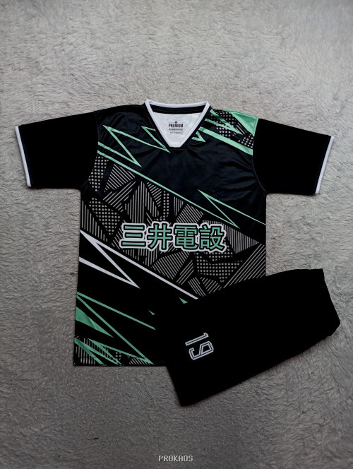 Jersey Hitam Motif Abstrak dengan Celana Pendek Nomor 19 - Jersey Custom PROKAOS