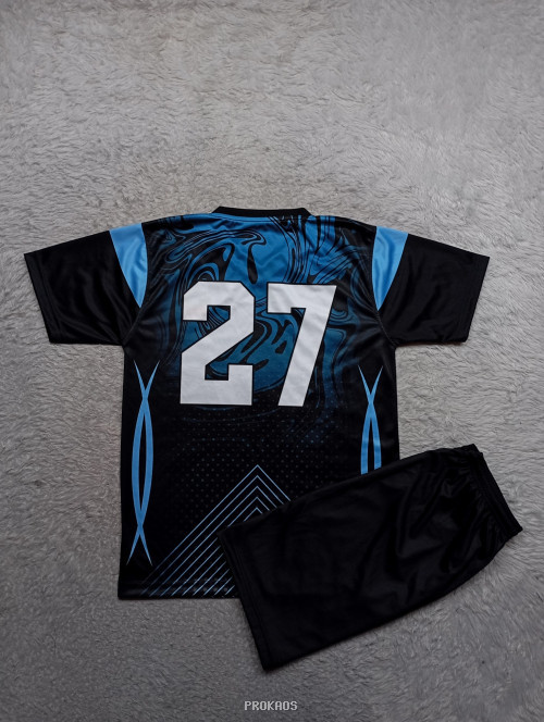 Jersey Olahraga Hitam Biru: Motif Abstrak & Nomor 27 - Gambar 2