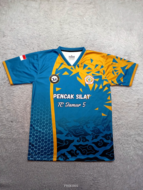 Jersey Pencak Silat TC Jamur 5: Biru, Kuning, & Batik - Jersey Custom PROKAOS
