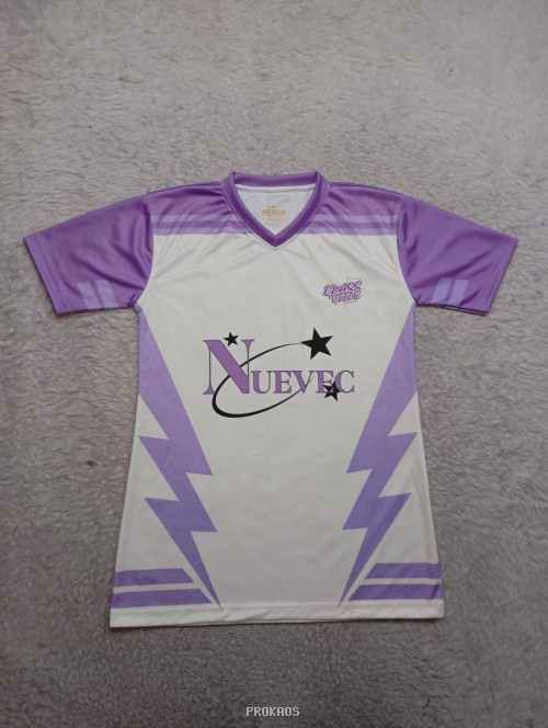 Jersey Putih Ungu: Desain Petir & Logo NUEVEC - Jersey Custom PROKAOS