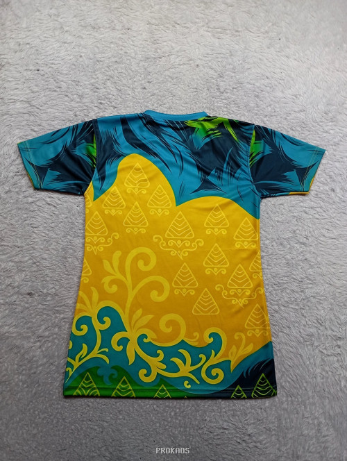 Jersey V-neck dengan Desain Etnik Warna Cerah - Gambar 2