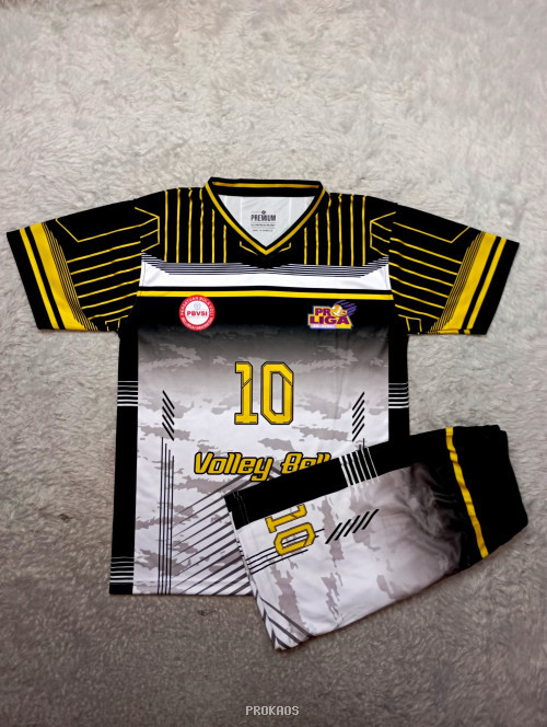 Jersey Voli Hitam-Kuning Pro Liga: Nomor 10 - Jersey Custom PROKAOS