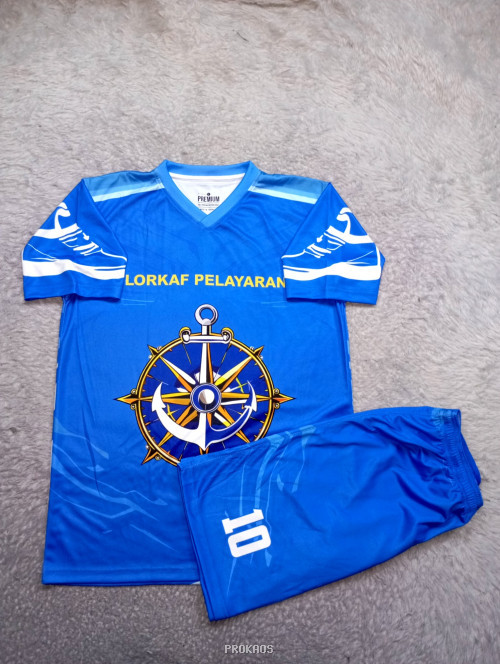 Jersey Biru 'Lorkaf Pelayaran' dengan Motif Jangkar dan Kompas - Jersey Custom PROKAOS