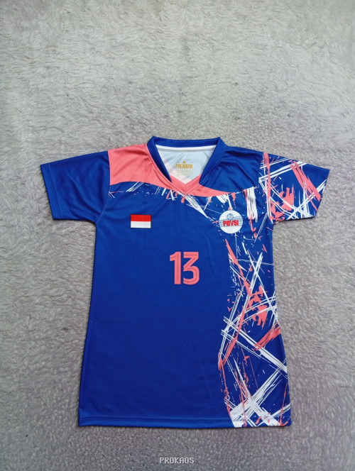Jersey Bola Voli Biru dengan Motif Abstrak dan Nomor 13 - Jersey Custom PROKAOS
