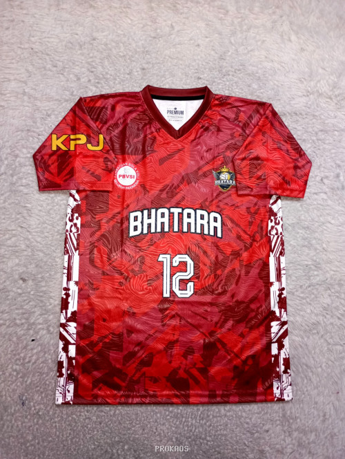 Jersey Bola Voli Merah Motif Abstrak 'BHATARA' #12 - Jersey Custom PROKAOS