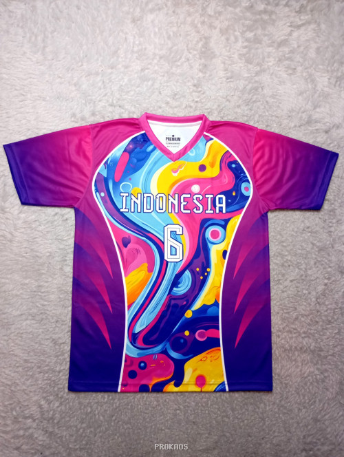 Jersey Indonesia Desain Abstrak Warna-warni dengan Nomor 6 - Jersey Custom PROKAOS