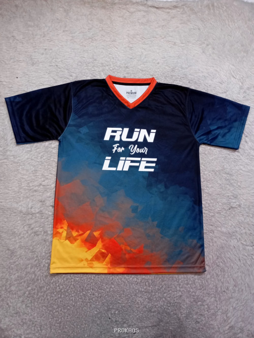 Jersey Lari 'Run For Your Life' dengan Desain Api - Jersey Custom PROKAOS