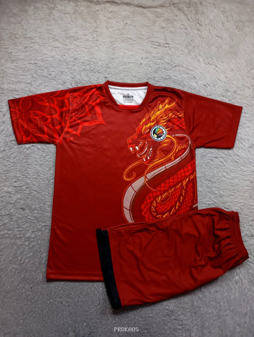 Jersey Merah Berdesain Naga: Atletik dengan Sentuhan Tradisional - Jersey Custom PROKAOS