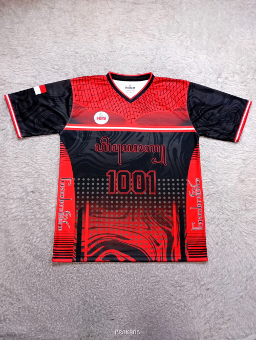 Jersey Merah-Hitam dengan Desain Modern dan Nomor 1001 - Jersey Custom PROKAOS