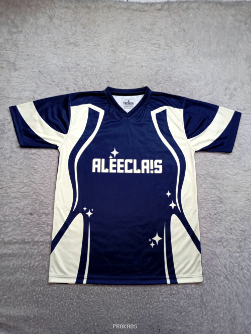 Jersey Navy dengan Desain Garis Putih dan Logo Aleeclais - Jersey Custom PROKAOS