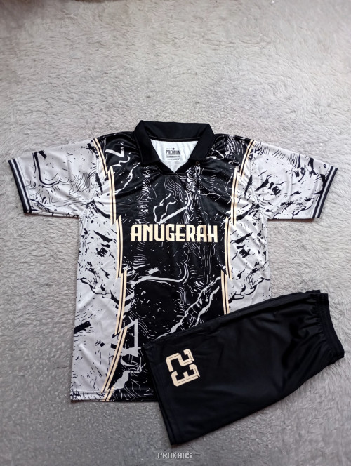 Jersey Olahraga Anugerah Hitam Putih dengan Celana Pendek - Jersey Custom PROKAOS