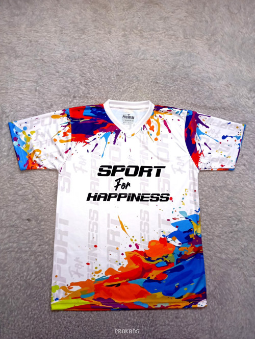 Jersey Olahraga Putih dengan Desain Cat Splash Warna-warni - Jersey Custom PROKAOS
