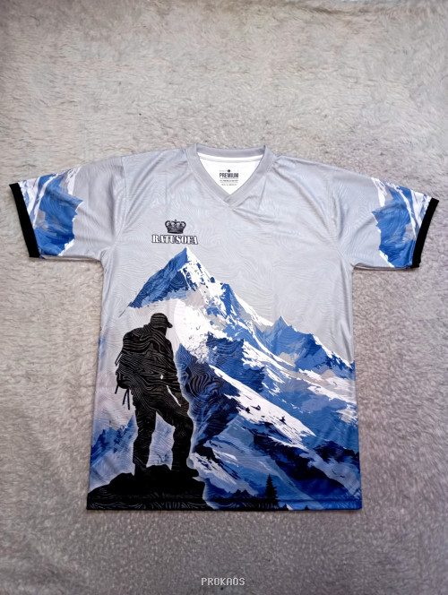 Jersey Pendaki Gunung dengan Desain Pegunungan Biru - Jersey Custom PROKAOS