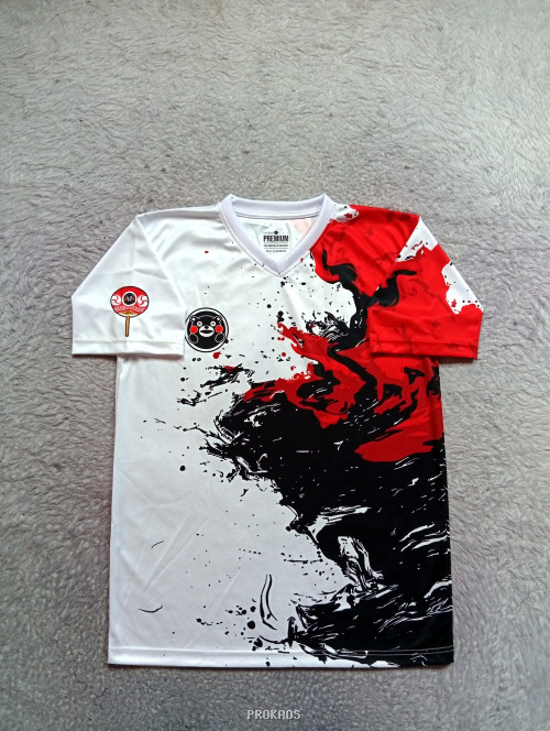 Jersey Putih dengan Desain Abstrak Merah-Hitam - Jersey Custom PROKAOS