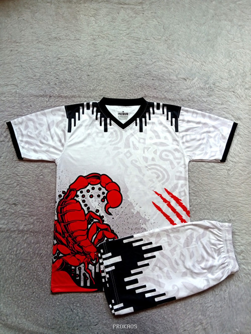 Jersey Putih Desain Kalajengking Merah-Hitam - Jersey Custom PROKAOS