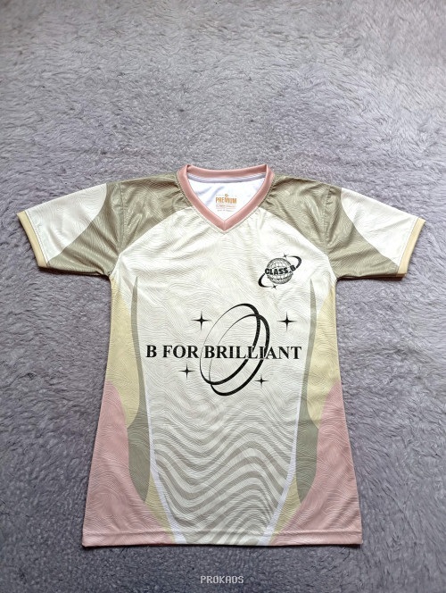 Jersey Putih Desain Modern dengan Logo 'Class B' dan 'B For Brilliant' - Jersey Custom PROKAOS